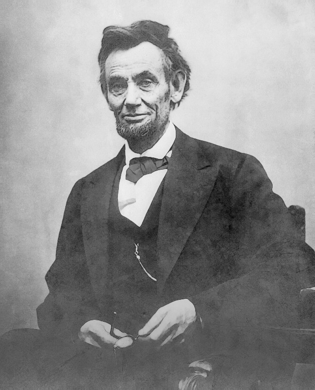 Lincoln photo holding glasses