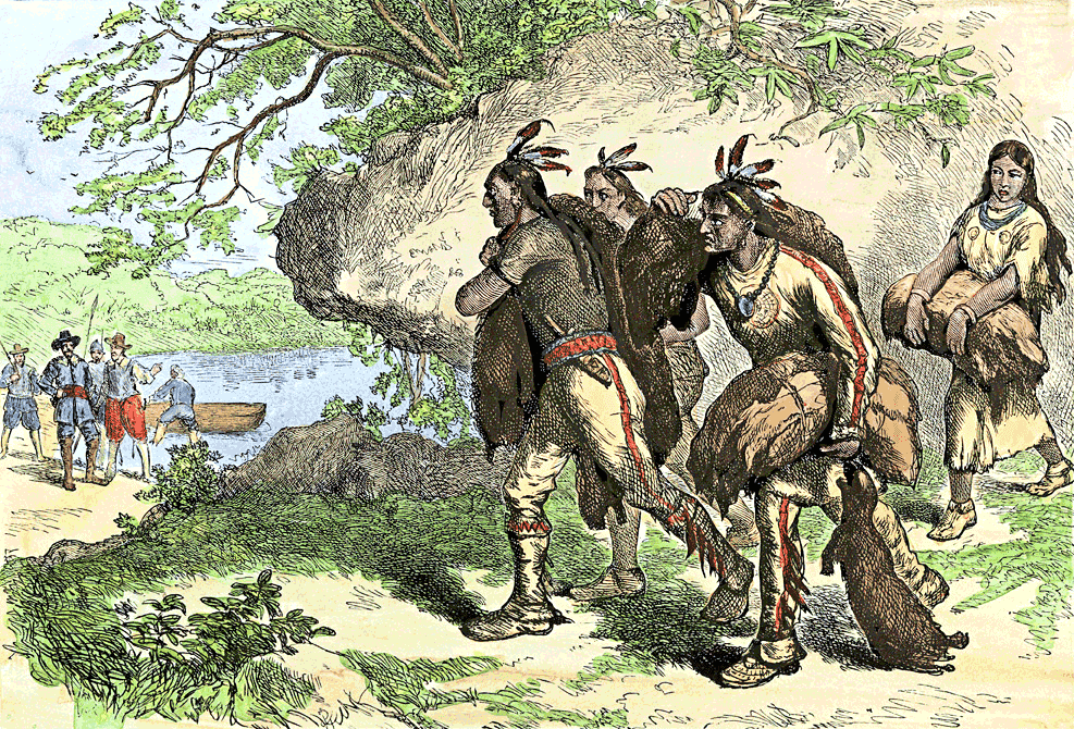 Indians trading beaver pelts