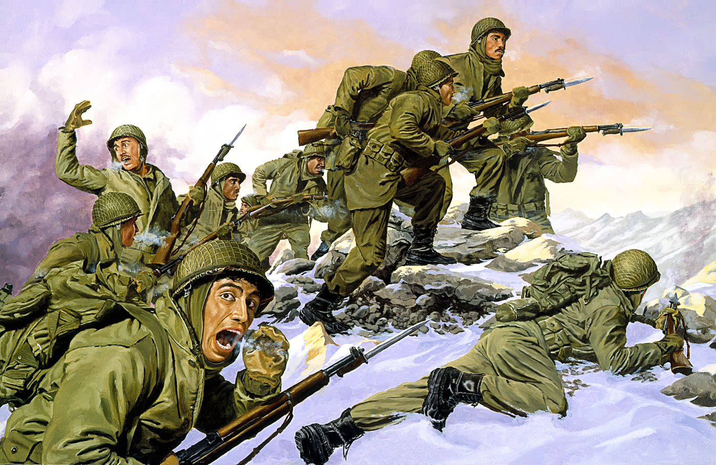US 65th Infantry bayonette charge Korean War