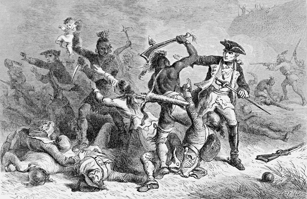 Montcalm trying to stop massacre 1757