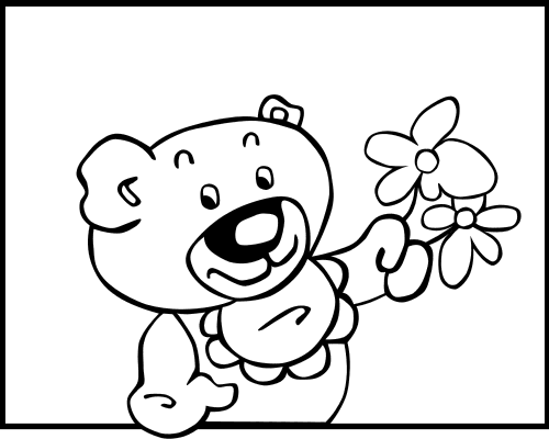 Teddy bear with flowers BW