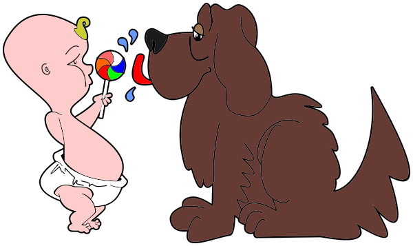 dog licking babys lollipop
