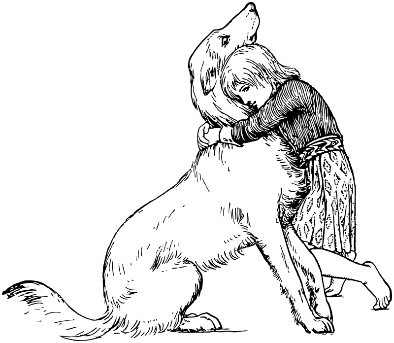 girl hugging dog