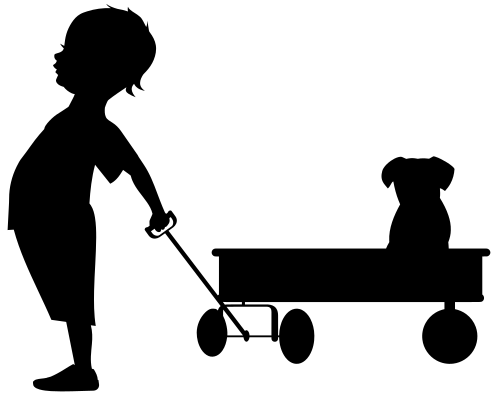 boy-walking-dog-in-wagon-silhouette
