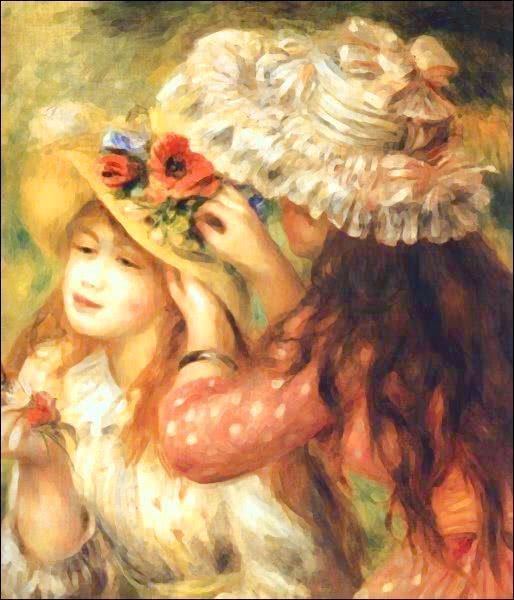 Renoir  Girls Putting Flowers on their Hats