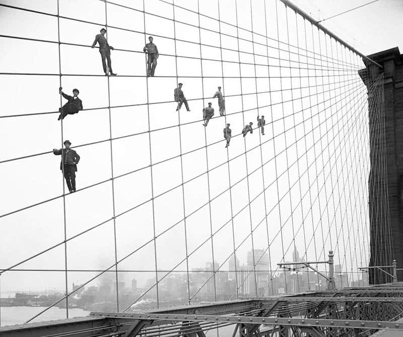 Hanging out on the Brooklyn Bridge  1914