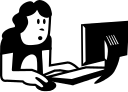 woman on computer BW