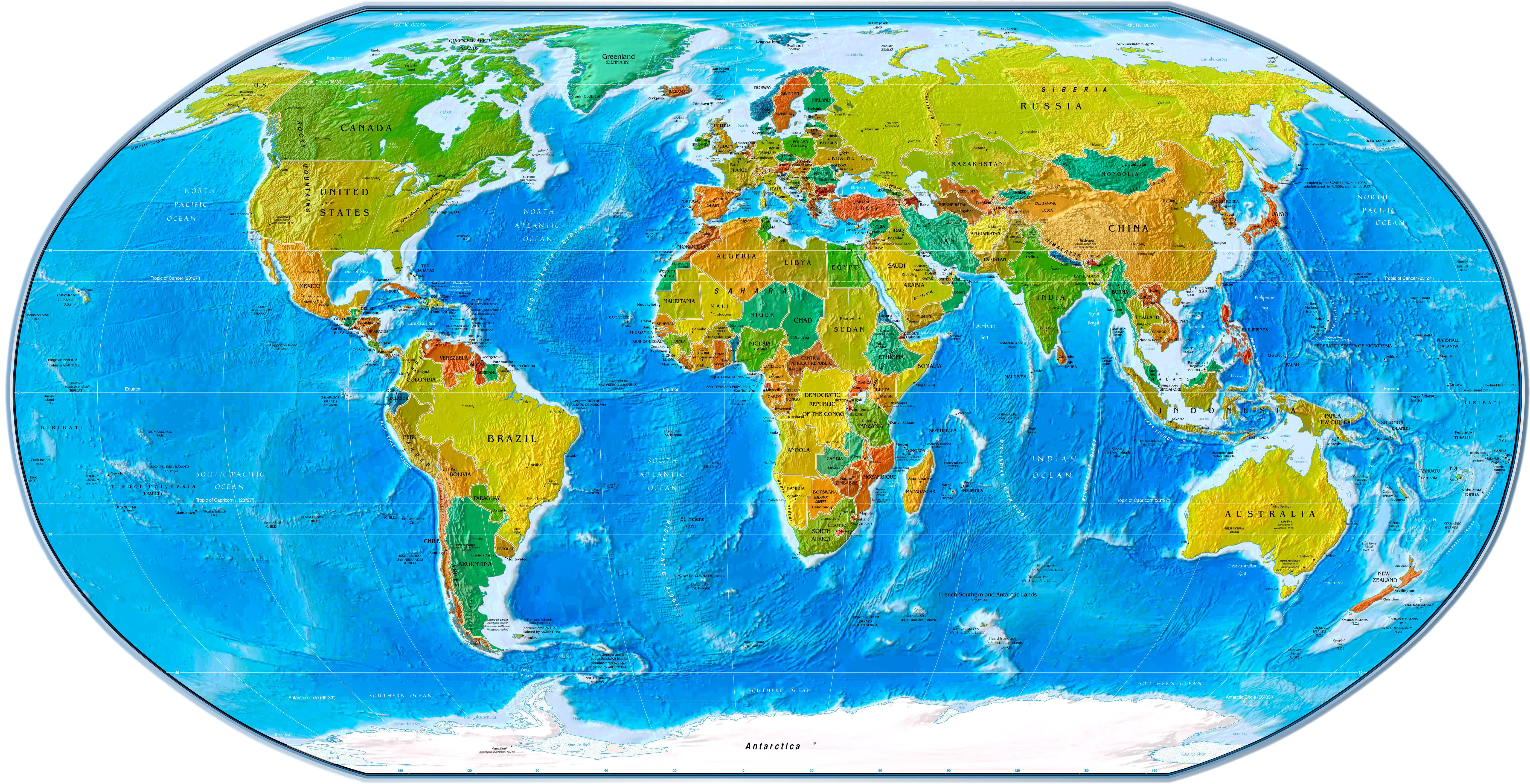 Physical Political World Map 2007 Geography Earth Big