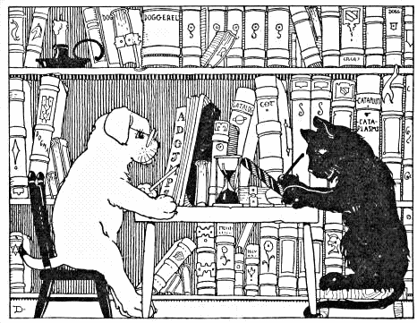 cat and dog in library