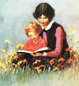 mother daughter reading field