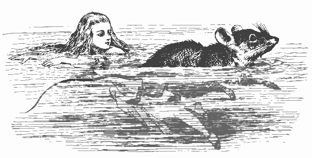 Alice with Mouse in pool of tears