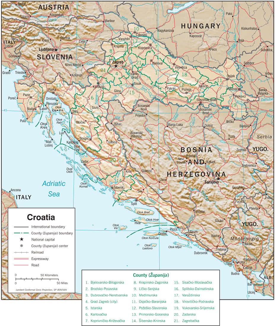 Croatia relief map