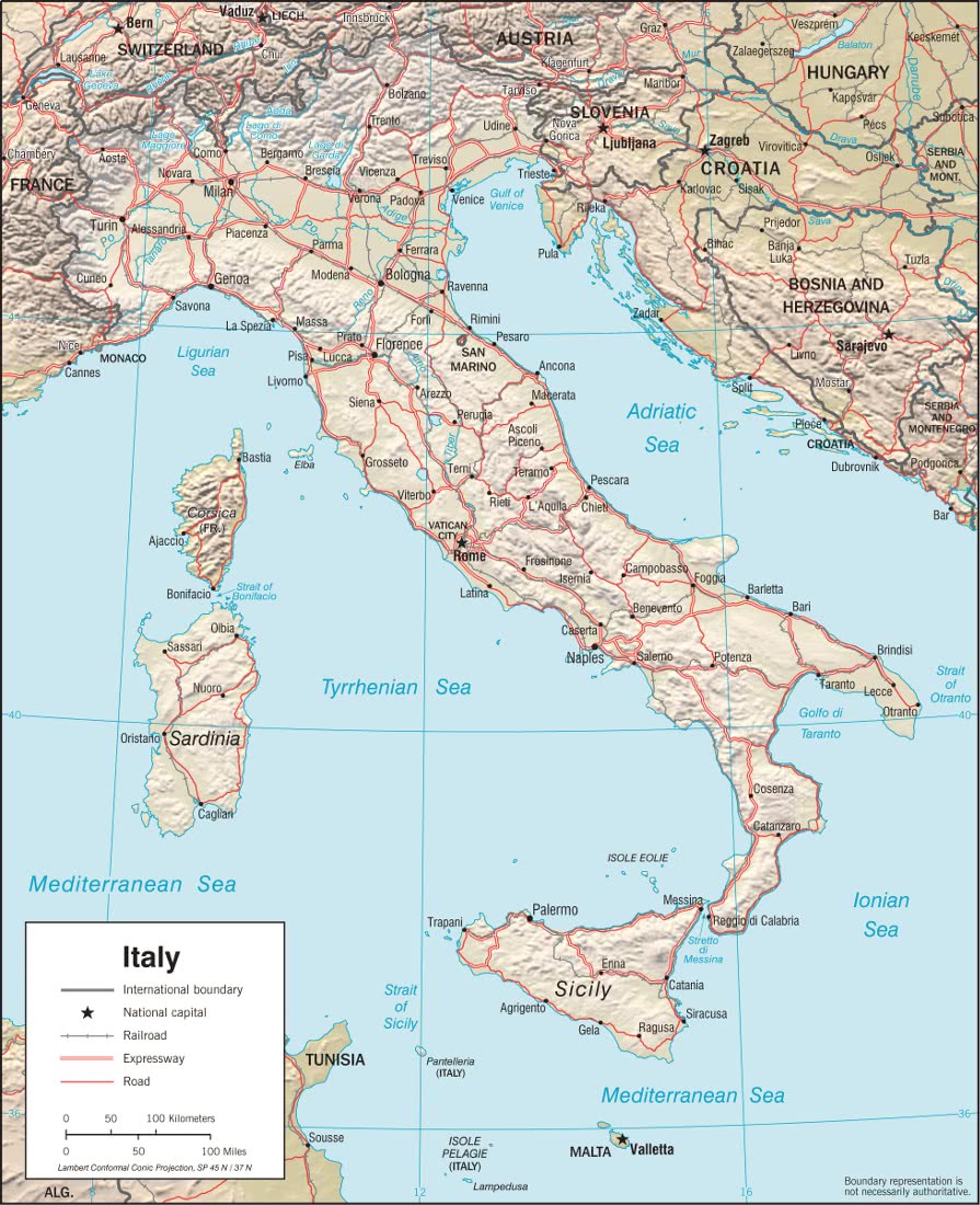 Italy relief map 2005
