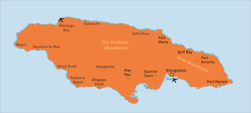 Jamaica map labels