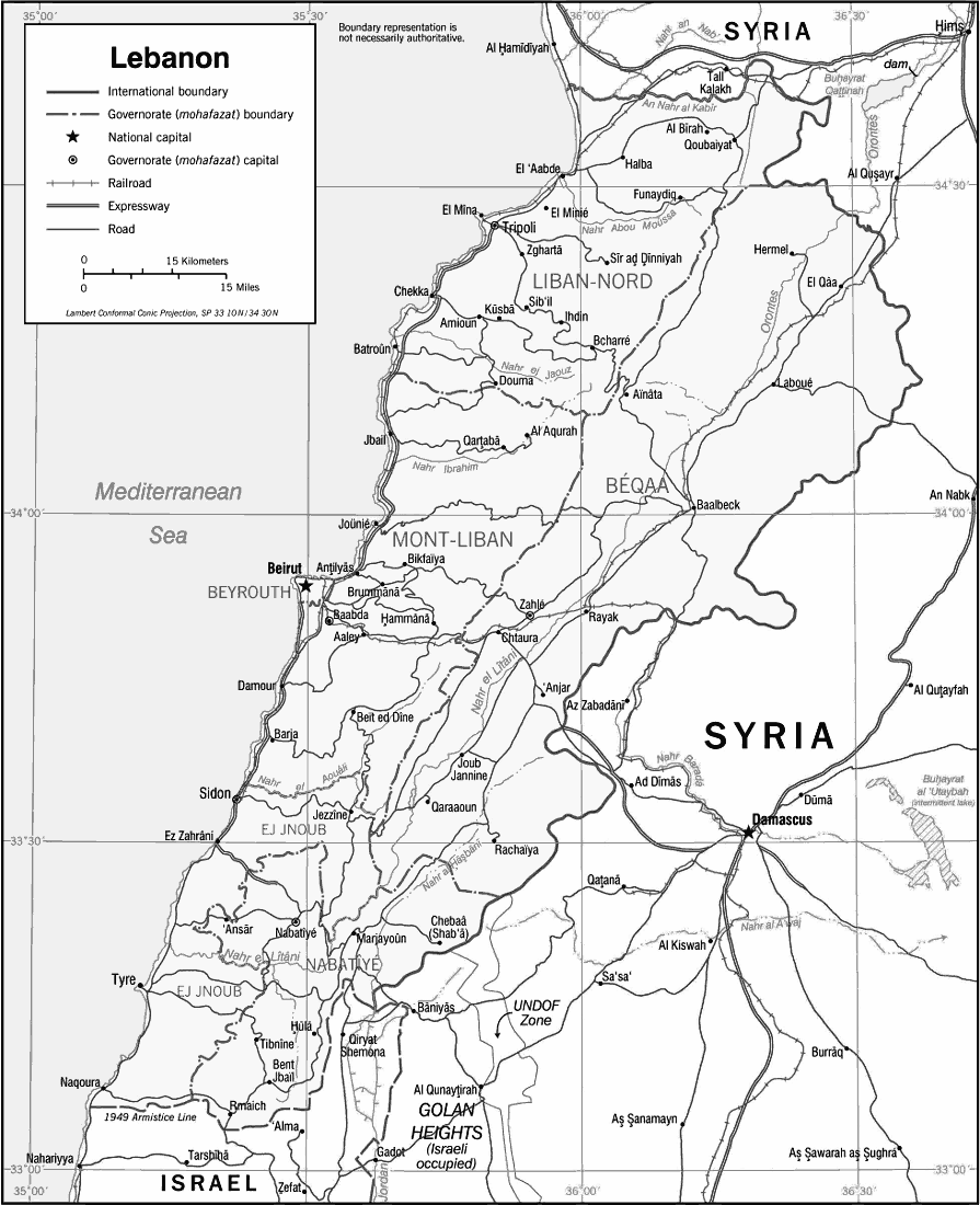 Lebanon map 2002
