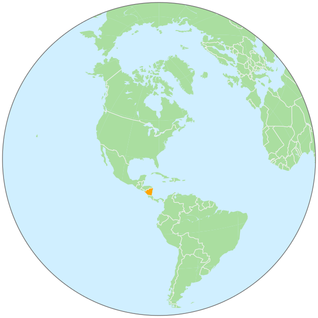 Nicaragua on globe