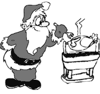 Santa cooking turkey BW