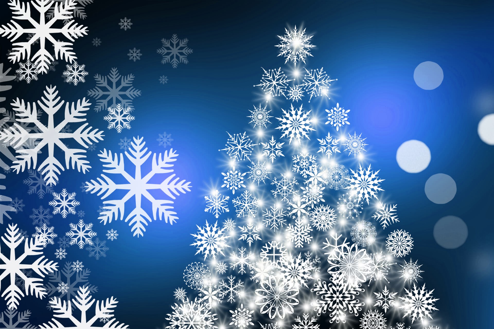 Christmas tree lights flakes blue