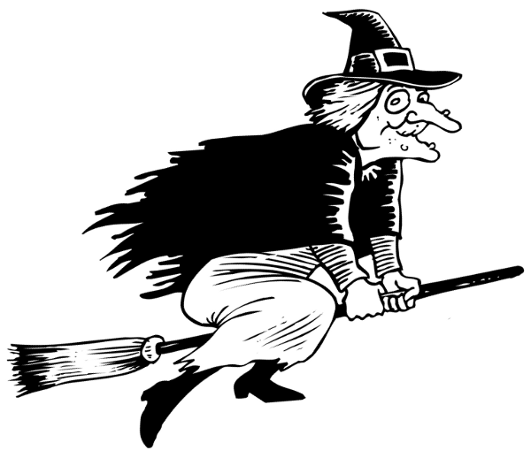 witch with warts flying BW