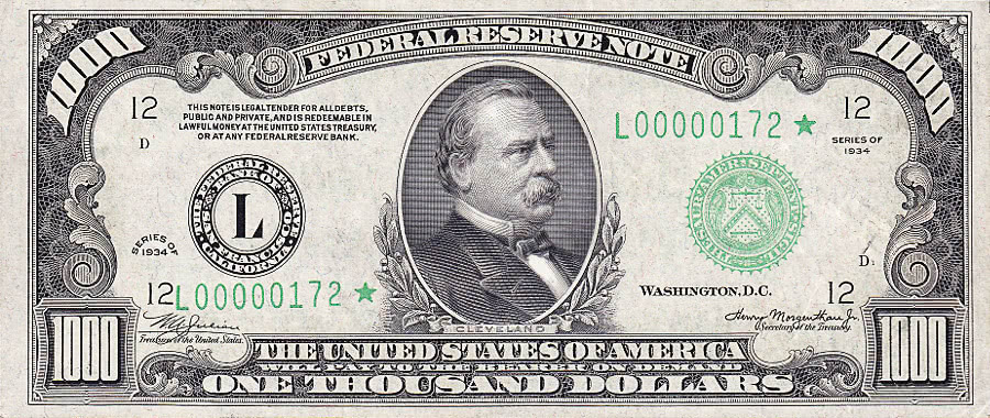 one thousand dollar bill 1934