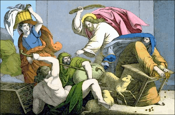Jesus Christ driving the money changers from the temple