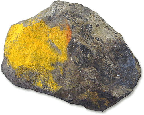 Hawleyite  orange yellow earthy coating
