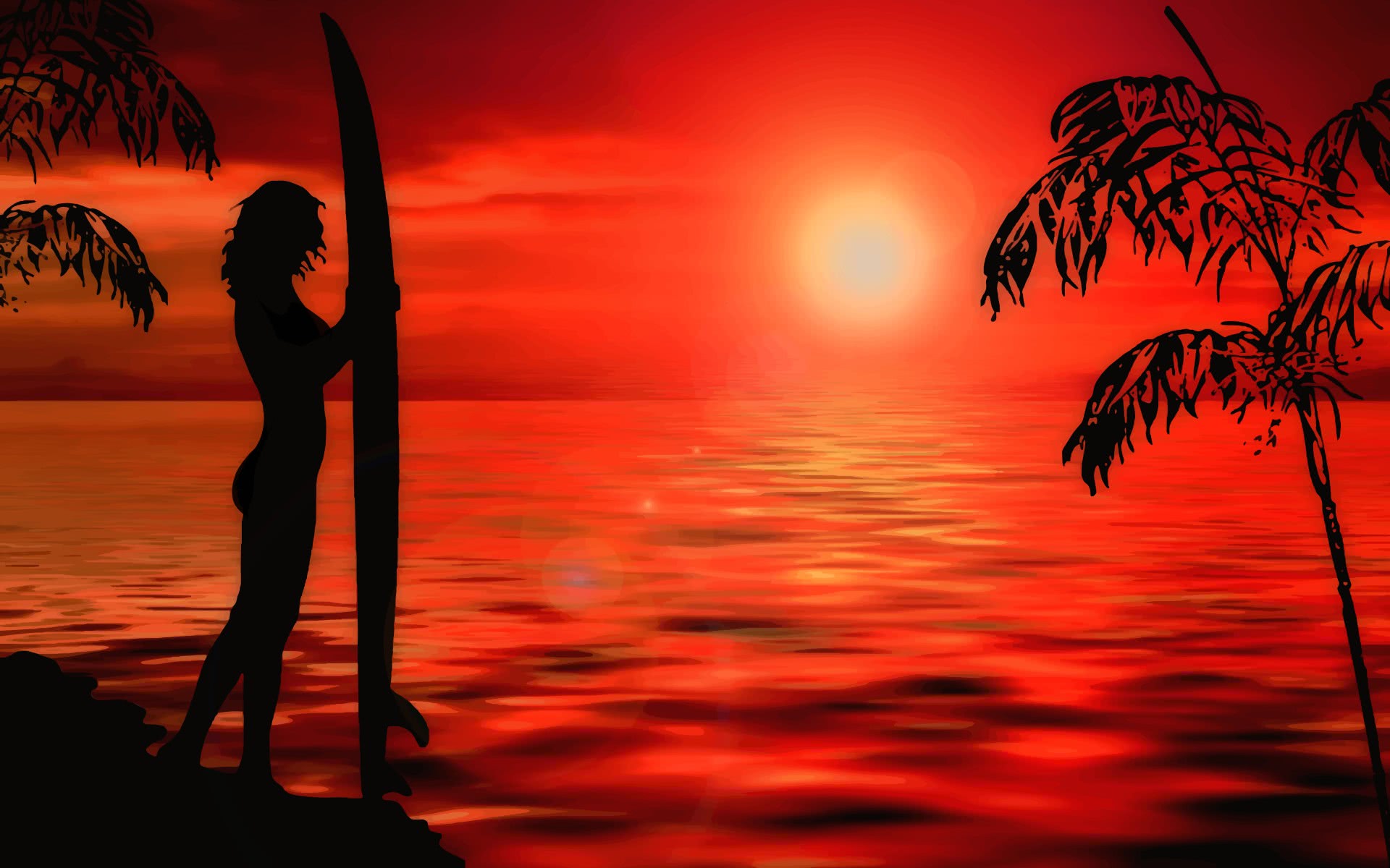sunset surfer girl wide