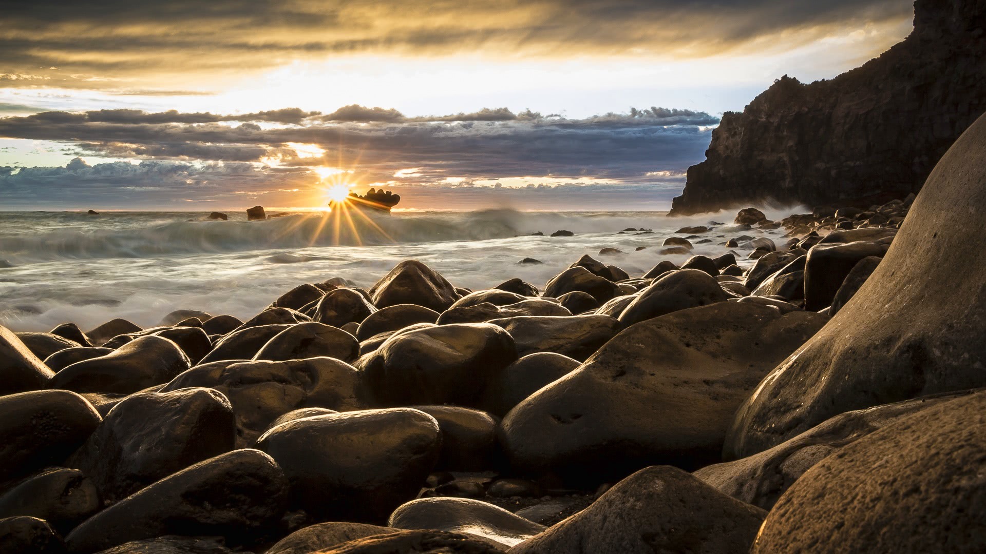 rocky shore sunset