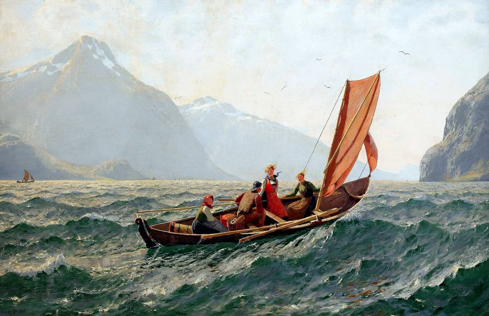 Fiord with sailing boat  Dahl