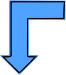 L shaped arrow blue filled down