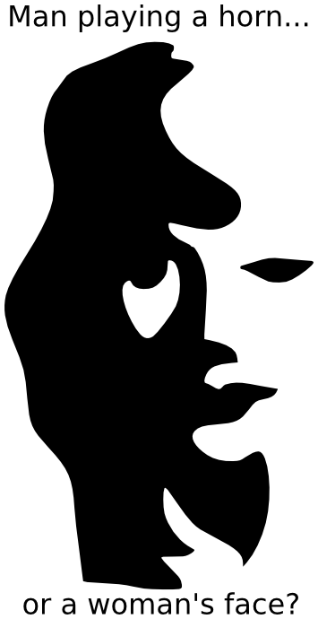 man with horn or womans face label