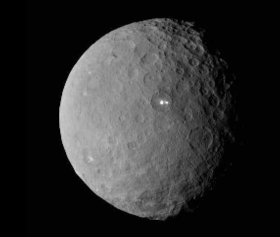 Ceres by Dawn spacecraft showing bright spots 20150219