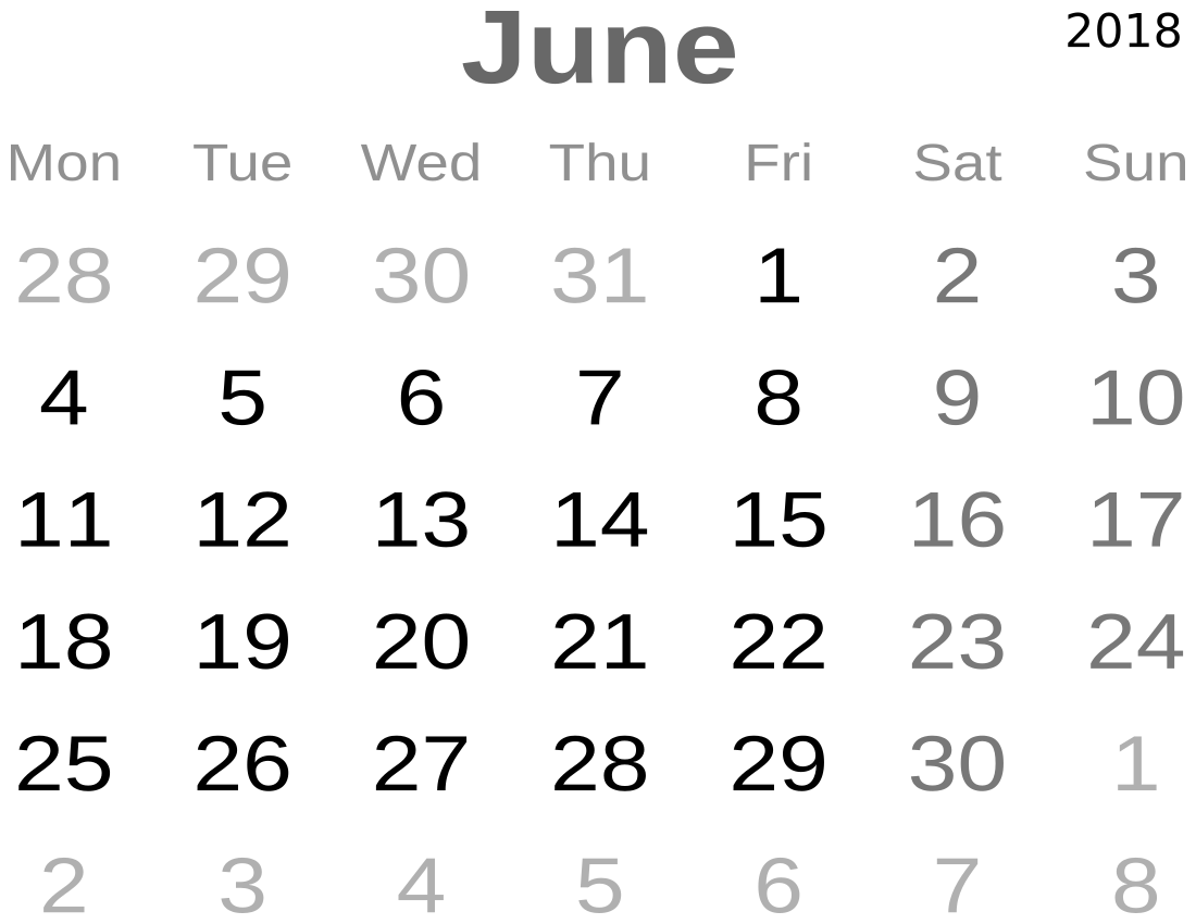 calendar June 2018