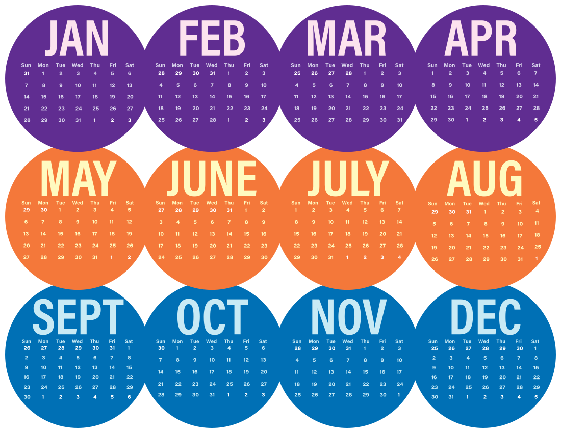 calendar 2018 circles bold