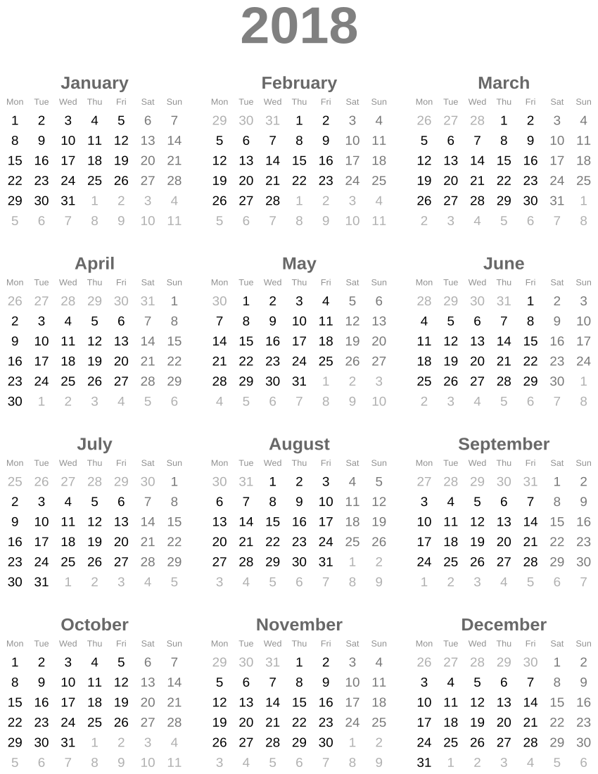 calendar 2018 vertical