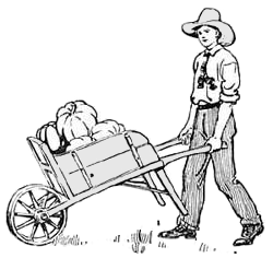 boy pushing wheelbarrow