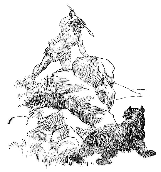 cave man hunting bear